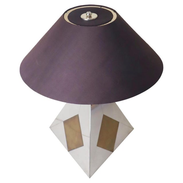 Mid-Century Modern Bicolor Metal and Silk Lampshade Table Lamp, France, 1960s For Sale - Image 18 of 18