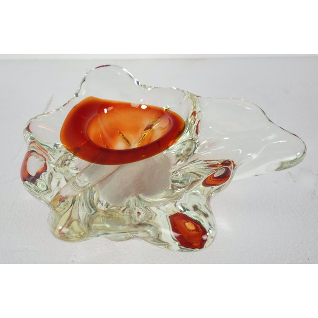 Handmade Clear & Orange Glass Ashtray For Sale In New York - Image 6 of 11