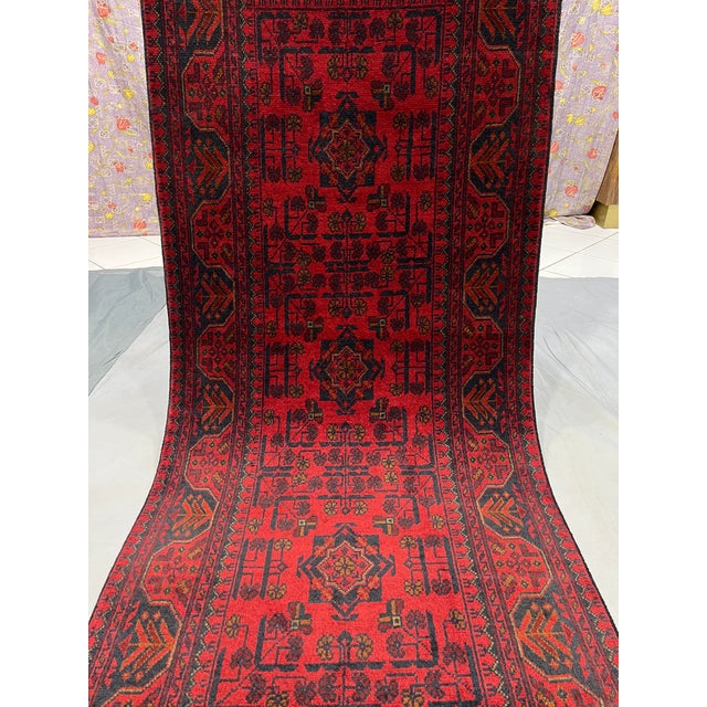 Extra-Long Red & Navy Turkmen Bukhara-Style Wool Runner, 2'8" X 19'3" For Sale - Image 11 of 16