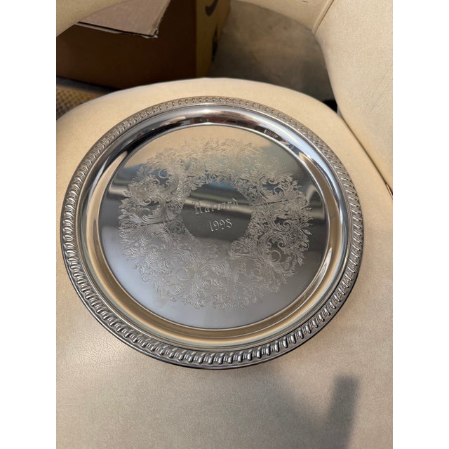 Godinger "Harvard 1998" Engraved Round Tray For Sale - Image 4 of 5