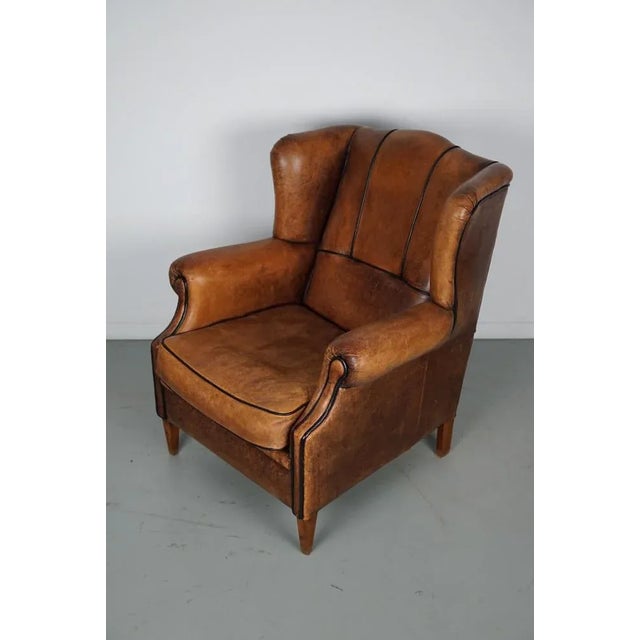 Brown Vintage Dutch Club Chair in Cognac Colored Leather For Sale - Image 8 of 17
