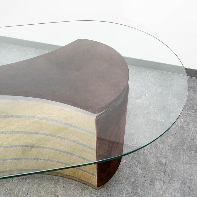 Mid Century Modern Dining Table Glass Curved Mirrored Velvet Attributed to Willy Rizzo Italy For Sale In Sacramento - Image 6 of 10