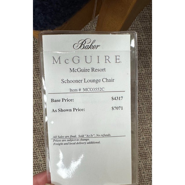 Pair of Baker McGuire Resort Teak Schooner Lounge Chairs With Ottoman For Sale - Image 10 of 10