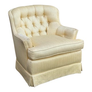 Vintage 1980s Mid Century Upholstered Barrel Swivel Armchair For Sale