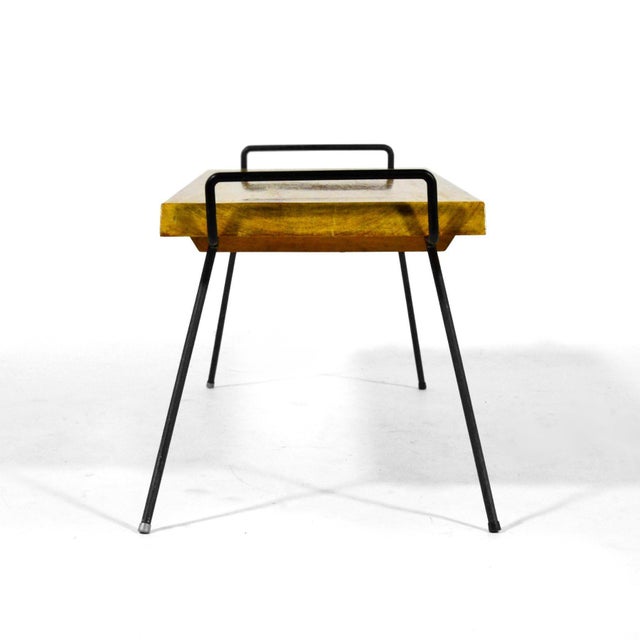 Mid 20th Century Mid-Century Wood Bench / Table with Iron Legs For Sale - Image 5 of 10