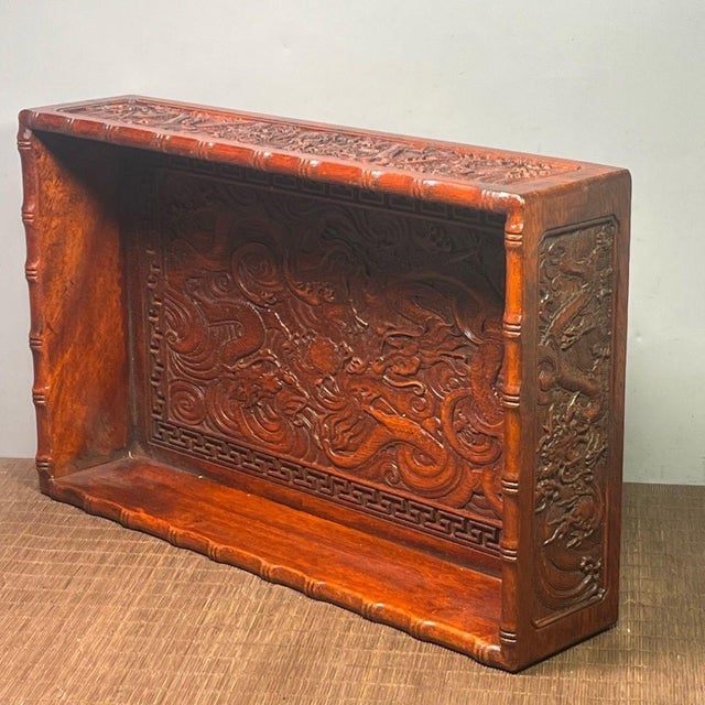 Vintage Rosewood Carved Rectangular Tea Tray | Chairish