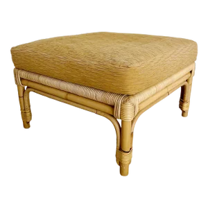 John Hutton for Donghia Bamboo and Wrapped Rattan Ottoman Stool, 1980s