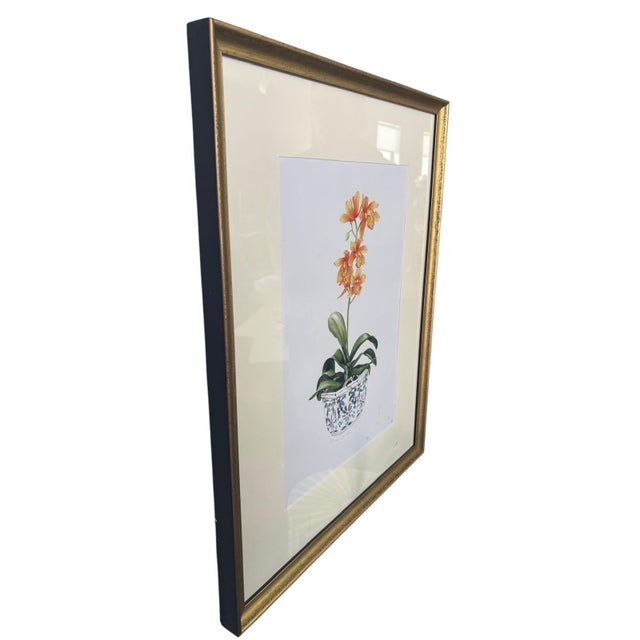 Ceramic Pair of Vintage Framed Orchid Botanical Prints in Chinoiserie Pots For Sale - Image 7 of 12