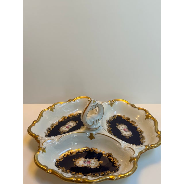 Art Deco Vintage Reichenbach Germany d.r.echt Kobalt "German Roses" 1980s Three(3) Section Dish For Sale - Image 3 of 18