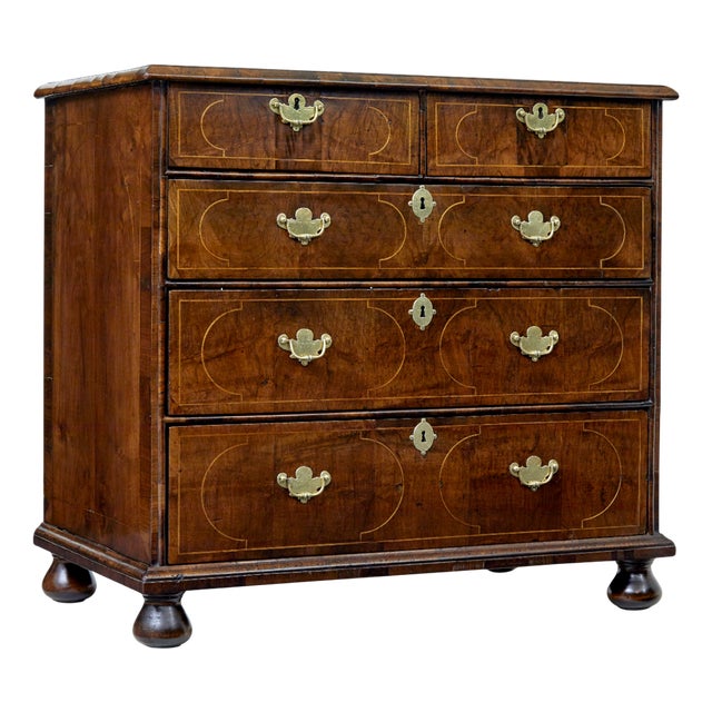 17th Century William and Mary Inlaid Walnut Chest of Drawers, 1690 For Sale
