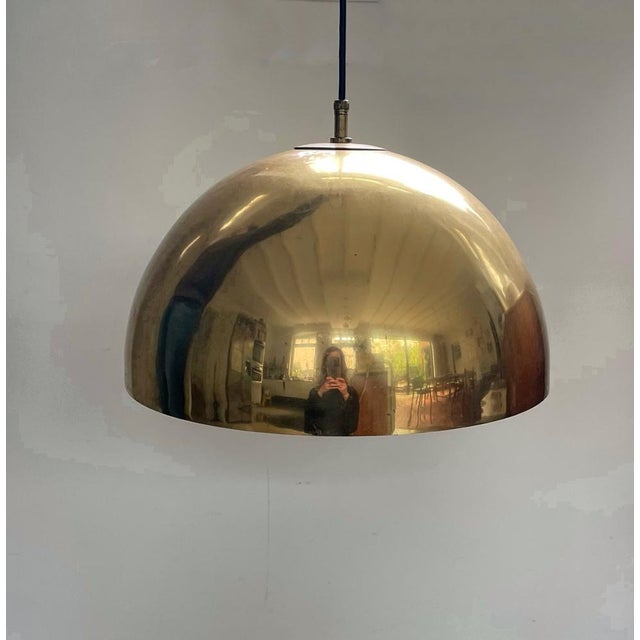 Mid-Century Modern Dome Brass Pendant Lamp attributed to Wiener Werkstätten, Münich, Germany, 1940s For Sale - Image 3 of 10