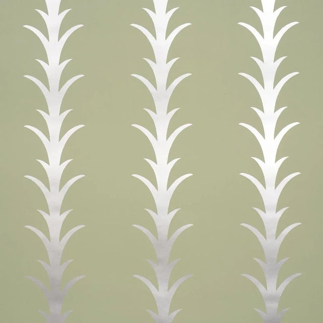 SAMPLE - Schumacher x Celerie Kemble Acanthus Stripe Wallpaper In Metallic On Sage For Sale