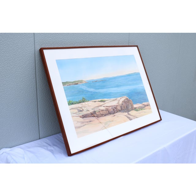 Wood 1986 Hannah Ferenbach Rocky Coastal Seascape Watercolor Painting One-of-a-Kind For Sale - Image 7 of 18