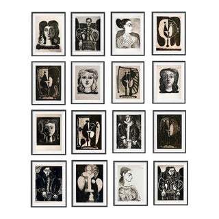 Set of 16 – "Picasso's Female Heads" | Framed Black & White Gallery Wall Collection After Pablo Picasso For Sale