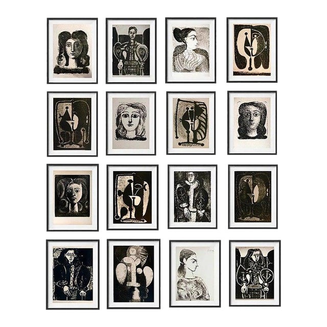 Set of 16 - "Picasso's Female Heads" Framed Contemporary Black and White Gallery Wall of Photographs / Pablo Picasso For Sale