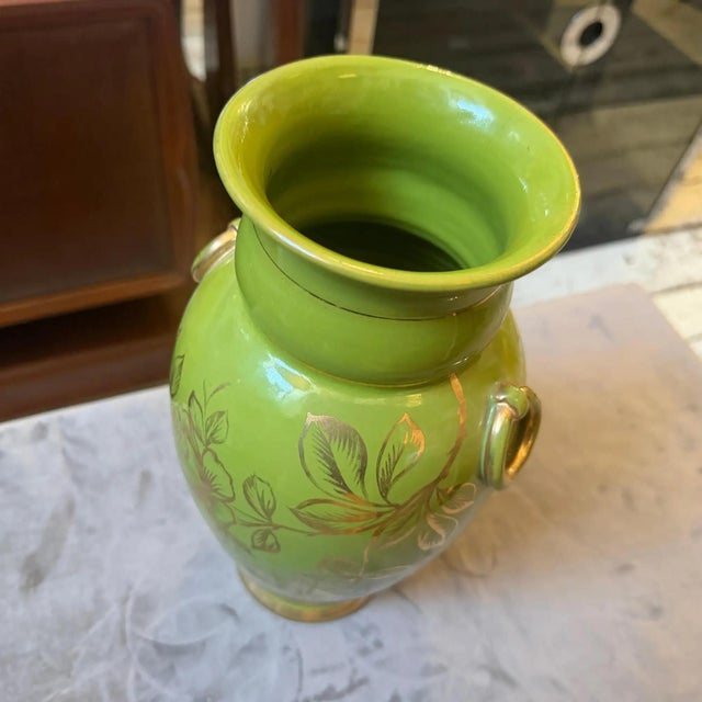 1950s Mid-Century Modern Apple Green and Gold Ceramic Vase From Sesto Fiorentino For Sale - Image 9 of 12