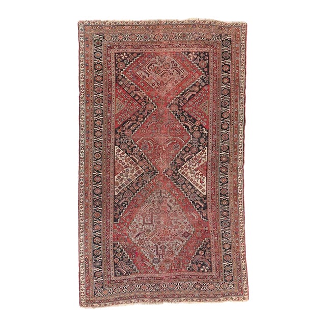 C. 1900' Antique Nomadic Village Qashgai Rug 5 x 8.3 For Sale