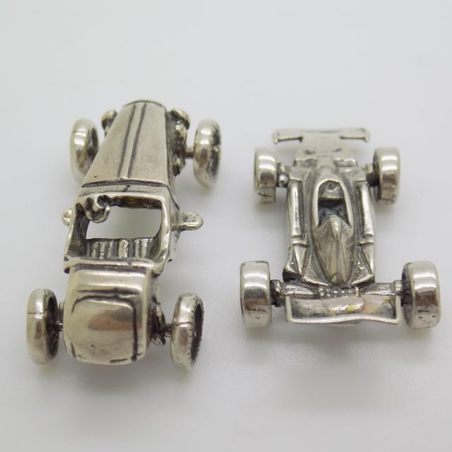 Vintage Italian Handmade Genuine Silver Racing Cars Miniature, 1970s, Set of 2 For Sale - Image 9 of 14