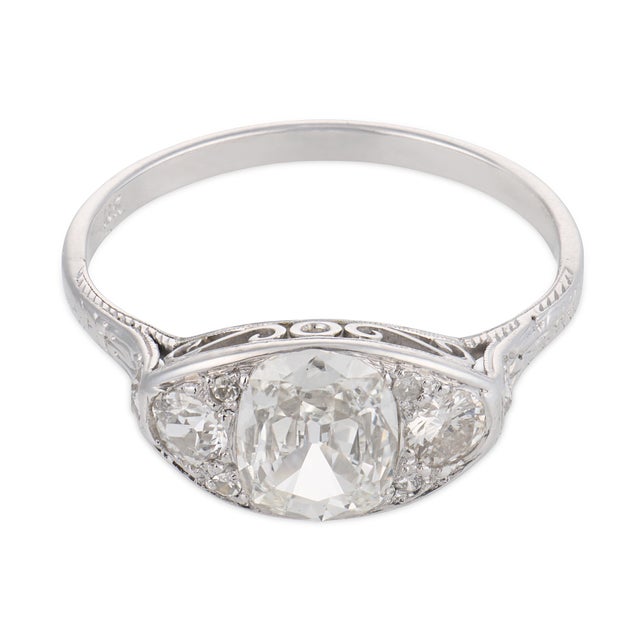 Art Deco 1920s Art Deco Gia 1.07 Carat Diamond 18k White Gold Ring, Size 9 For Sale - Image 3 of 6