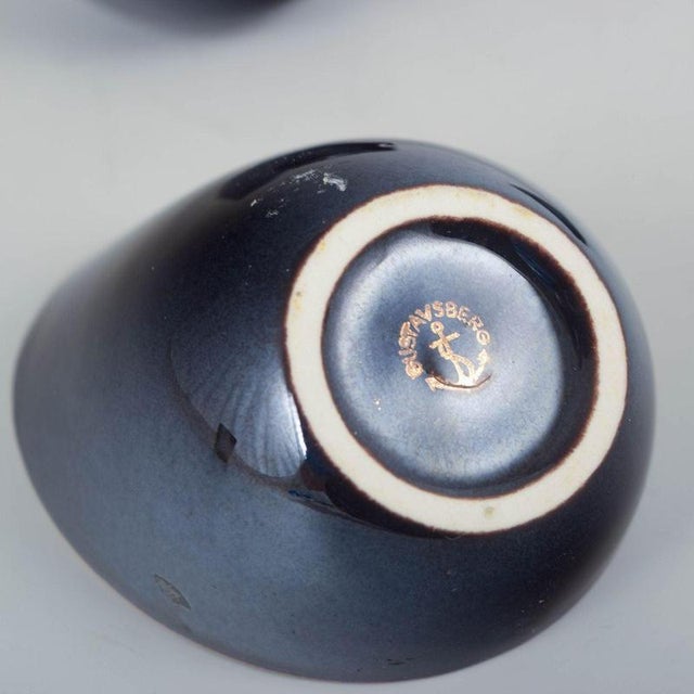 Mid-Century Deep Blue Glazed Miniature Bowls from Gustavsberg, Set of 3 For Sale - Image 4 of 5