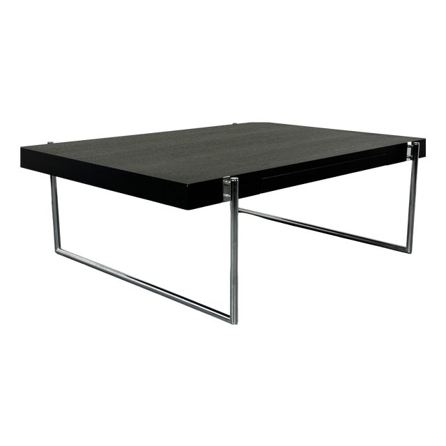 Bauhaus Black Wood and Tubular Steel Coffee Table, Germany, 1990s For Sale