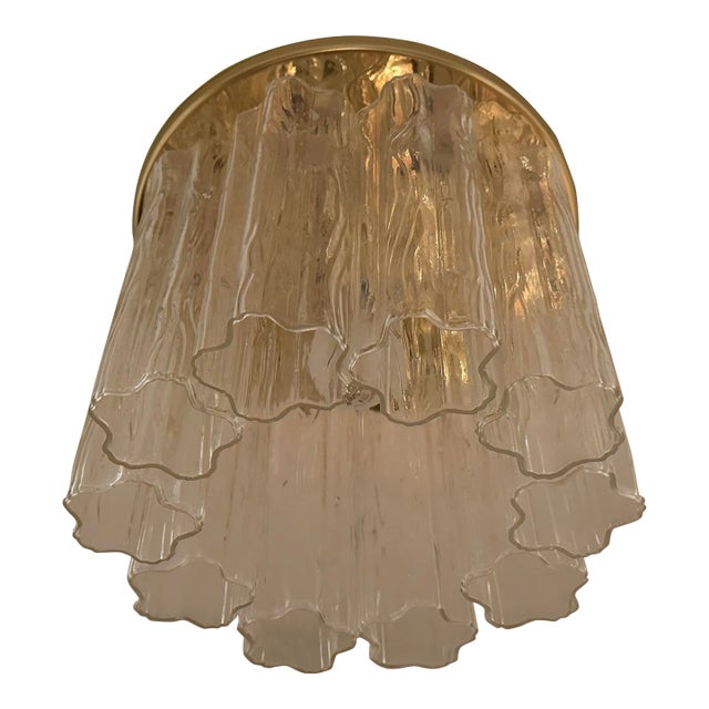 Vintage Murano Tronchi Flush Mount Ceiling Light Fixture – 10 Hand Blown Glass Tronchi With Polished Brass Ceiling Plate For Sale
