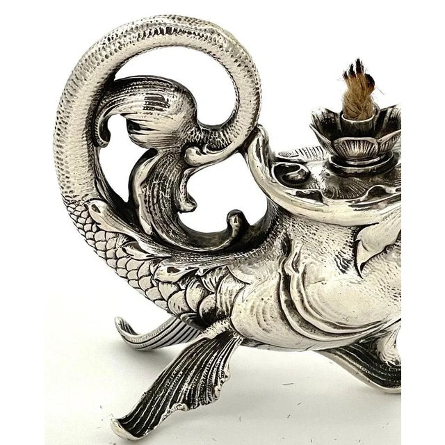 Late 19th Century Art Nouveau German Sterling Fantasy Fish Motif Oil Lamp/Cigar Lighter For Sale In West Palm - Image 6 of 12