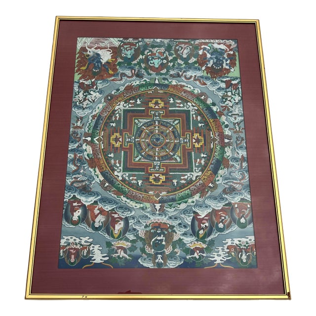 Vintage Framed Tibetan Buddhist Thangka For Sale
