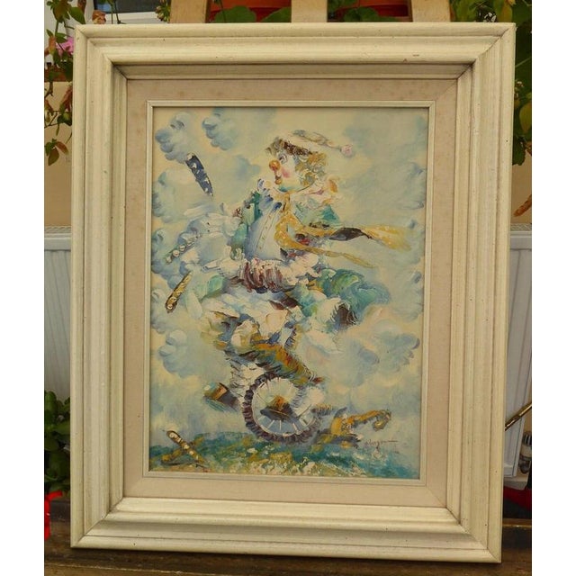 Brenda Polsky Morgan, Clown on a Tricycle, 1970s, Oil Painting on Canvas, Framed For Sale - Image 14 of 15
