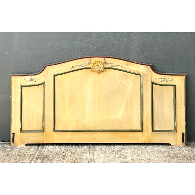 Vintage Hand-Painted Wood Queen Headboard For Sale - Image 4 of 12