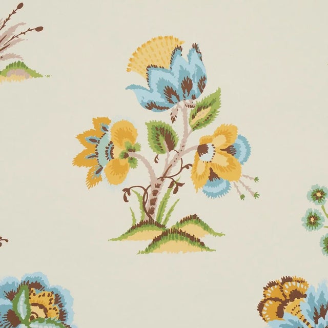 Contemporary Schumacher Ashford Wallpaper in Ochre & Sky - 10 Yards For Sale - Image 3 of 5