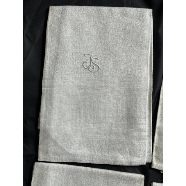 Antique French Linen Monogram Towel Set of 7 For Sale - Image 12 of 12