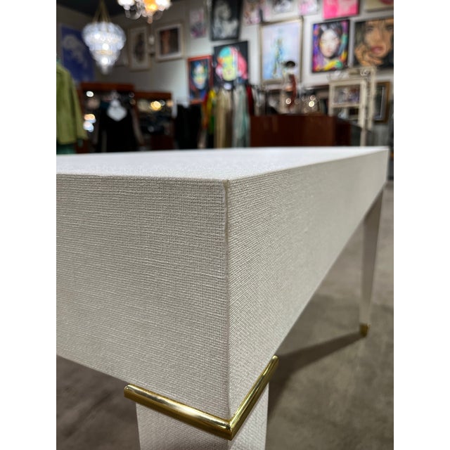 Metal Attributed to Villa & House Linen Texture "Claudette" Vanity Desk For Sale - Image 7 of 8