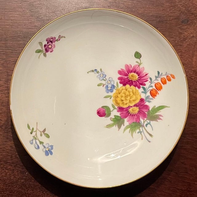 Antique 19th Century Meissen Porcelain Saucer Dish With Floral Decoration and Bright Yellow Ground on the Back For Sale - Image 15 of 16