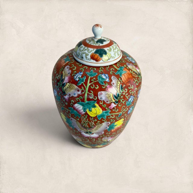 Antique Decorative Ceramic Ginger Jar With Butterfly Motif For Sale In Tampa - Image 6 of 11