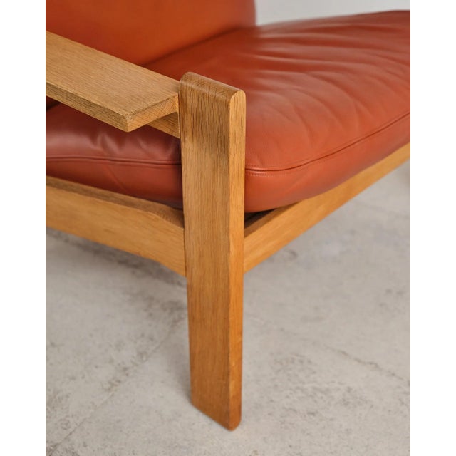 Wood Brutalist Lounge Chairs with Ottoman in Oak and Leather by Tage Poulsen, Denmark, 1960s, Set of 3 For Sale - Image 7 of 18