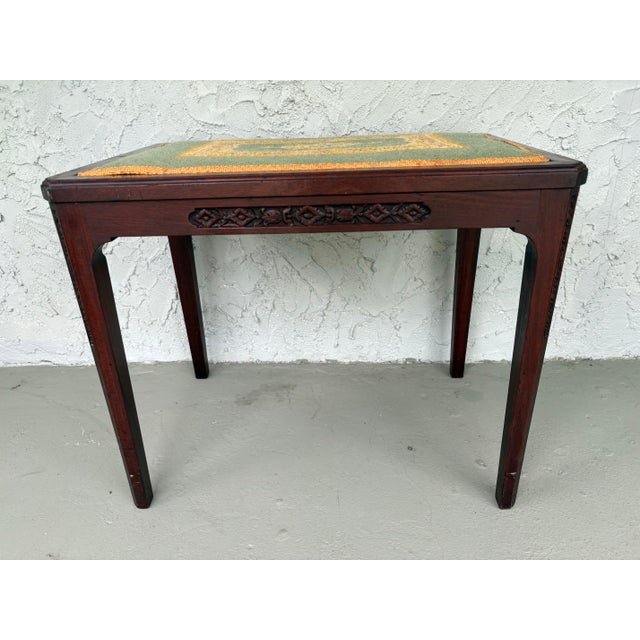 Victorian Vintage Carved Wood Needlepoint Bench / Accent Table With Floral Design For Sale - Image 3 of 9