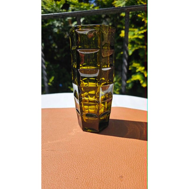 Hexagonal Olive Vase by Kupczyk Ząbkowice, 1970s For Sale - Image 6 of 6
