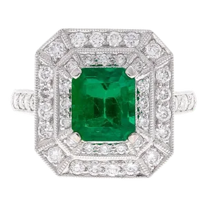 GIA Certified 1.46 Carat Colombian Emerald and Diamond Ring in 18K White Gold