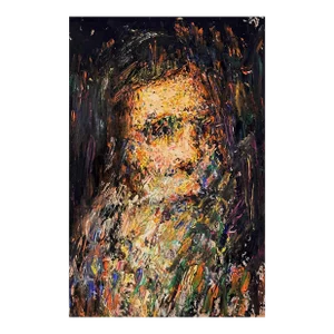 Vintage Abstract Figurative Portrait of Bearded Man, Signed (C. 1994, Oil on Board)