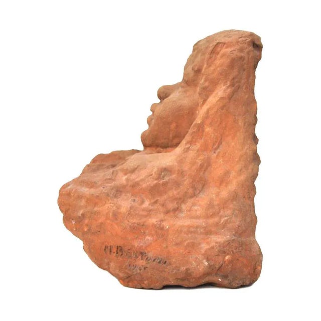 Original sculpture signed by the artist Mario Bertozzi (inscribed on the side) in terracotta depicting a face, 50s. Very...