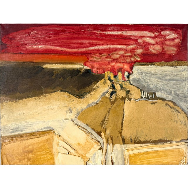 "February 21st - Red" Abstract Expressionist Landscape by William Morehouse The image shows an abstract landscape painting...