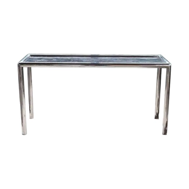 Vintage Tubo Chrome and Marble Console Table, 1970 For Sale