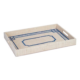 Pattern Natural Fiber Raffia Serving Tray For Sale