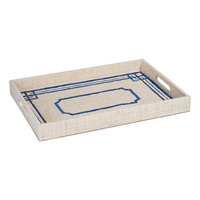 Pattern Natural Fiber Raffia Serving Tray For Sale