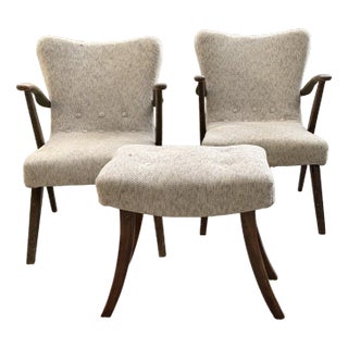 Art Deco Side Chairs and Stool, 1940s, Set of 3 For Sale