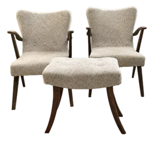 Art Deco Side Chairs and Stool, 1940s, Set of 3
