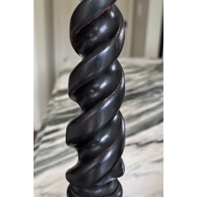 Vintage Carved Jacobean Barley Twist Large Scale Candle Holders - A Pair For Sale - Image 9 of 17