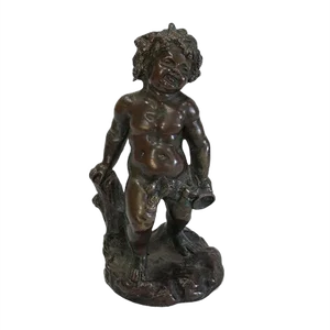 Bronze Bacchus Child Figureine by E. Pasteur, 19th Century