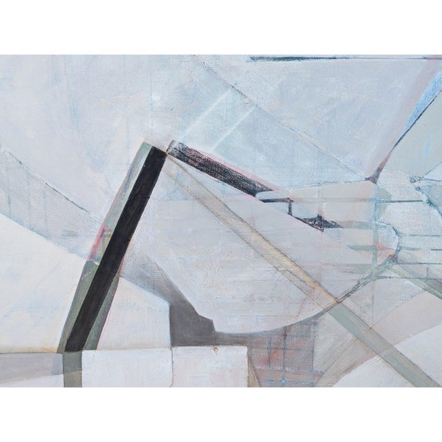 Contemporary pastel toned abstract painting by Houston based artist Kristen Anton. The work features peach, blue, and...
